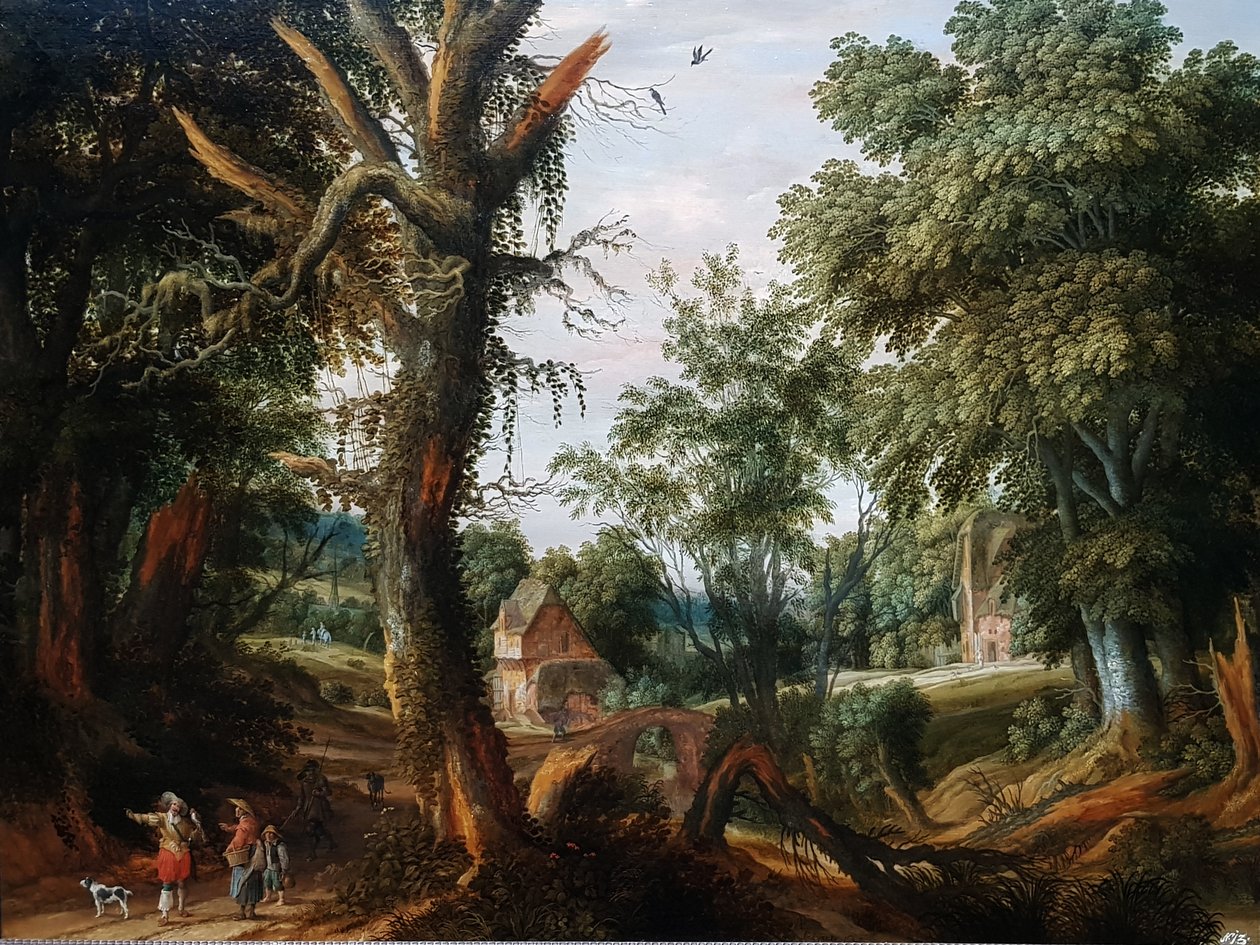 Træbevokset landskab med figurer af Pieter Stalpaert