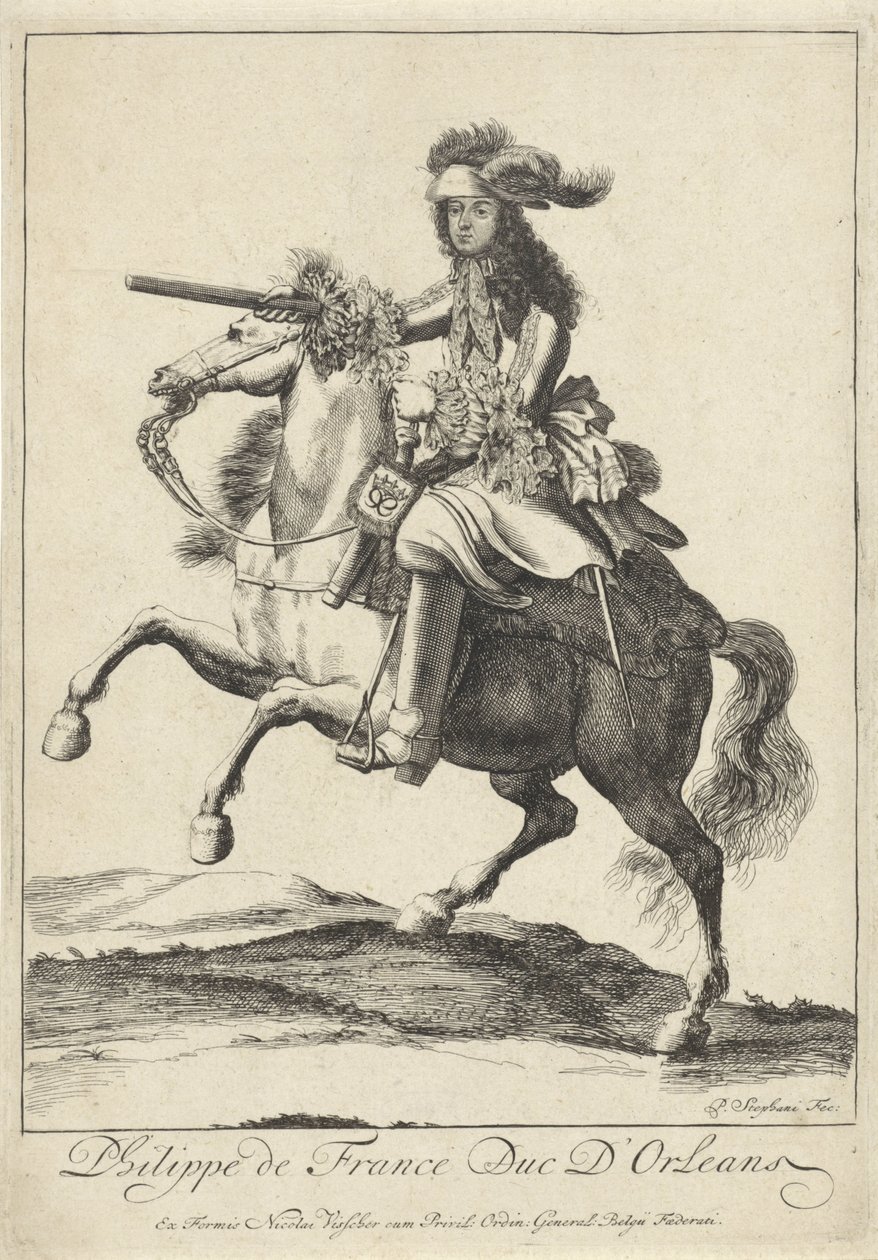 Ridesportræt af Philip I, hertug af Orléans af Pieter Stevens (vermeld in 1689)