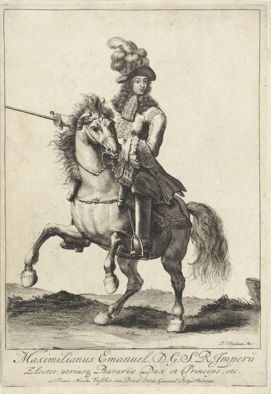 Ridesportræt af Maximilian II Emanuel, kurfyrst af Bayern af Pieter Stevens (vermeld in 1689)