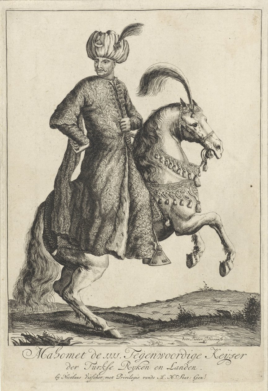 Ridesportræt af Mehmet IV, Sultan fra Det Osmanniske Rige af Pieter Stevens (vermeld in 1689)