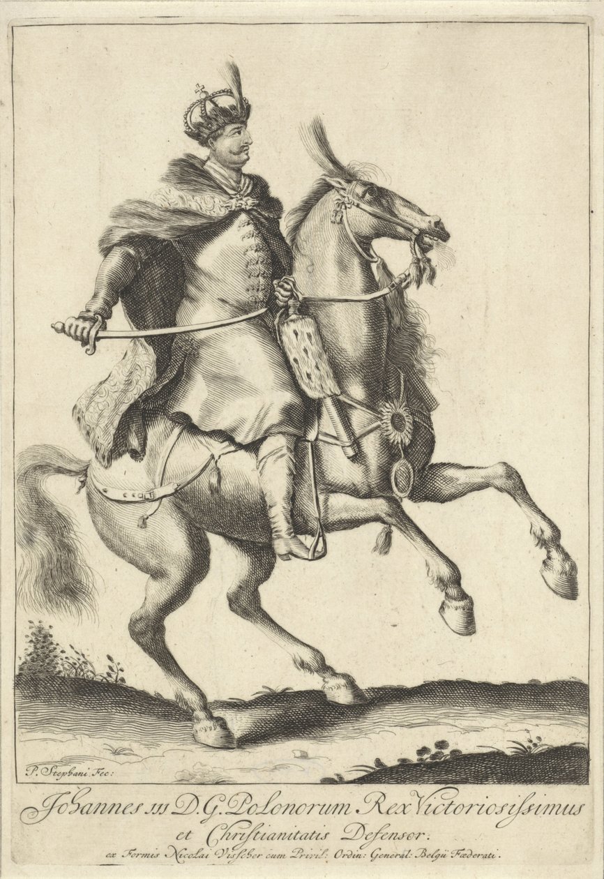 Ridesportræt af kong John III Sobieski af Polen af Pieter Stevens (vermeld in 1689)