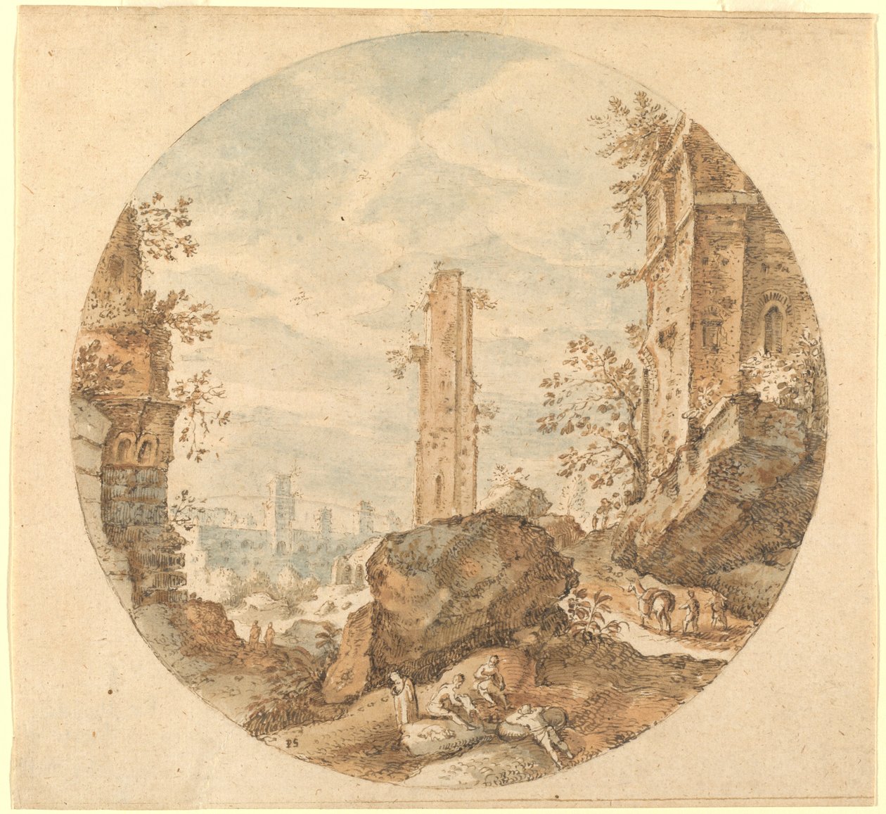 Rejsende blandt romerske ruiner af Pieter Stevens