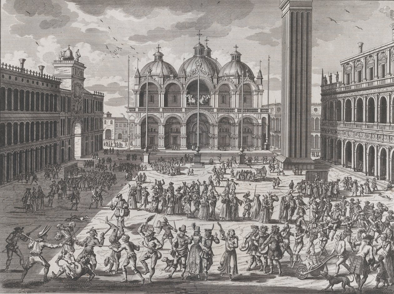 Karnevalet i Venedig, fra: Thesaurus of Antiquities and Histories of Italy, vol. 9, 1722 af Pieter Van der Aa