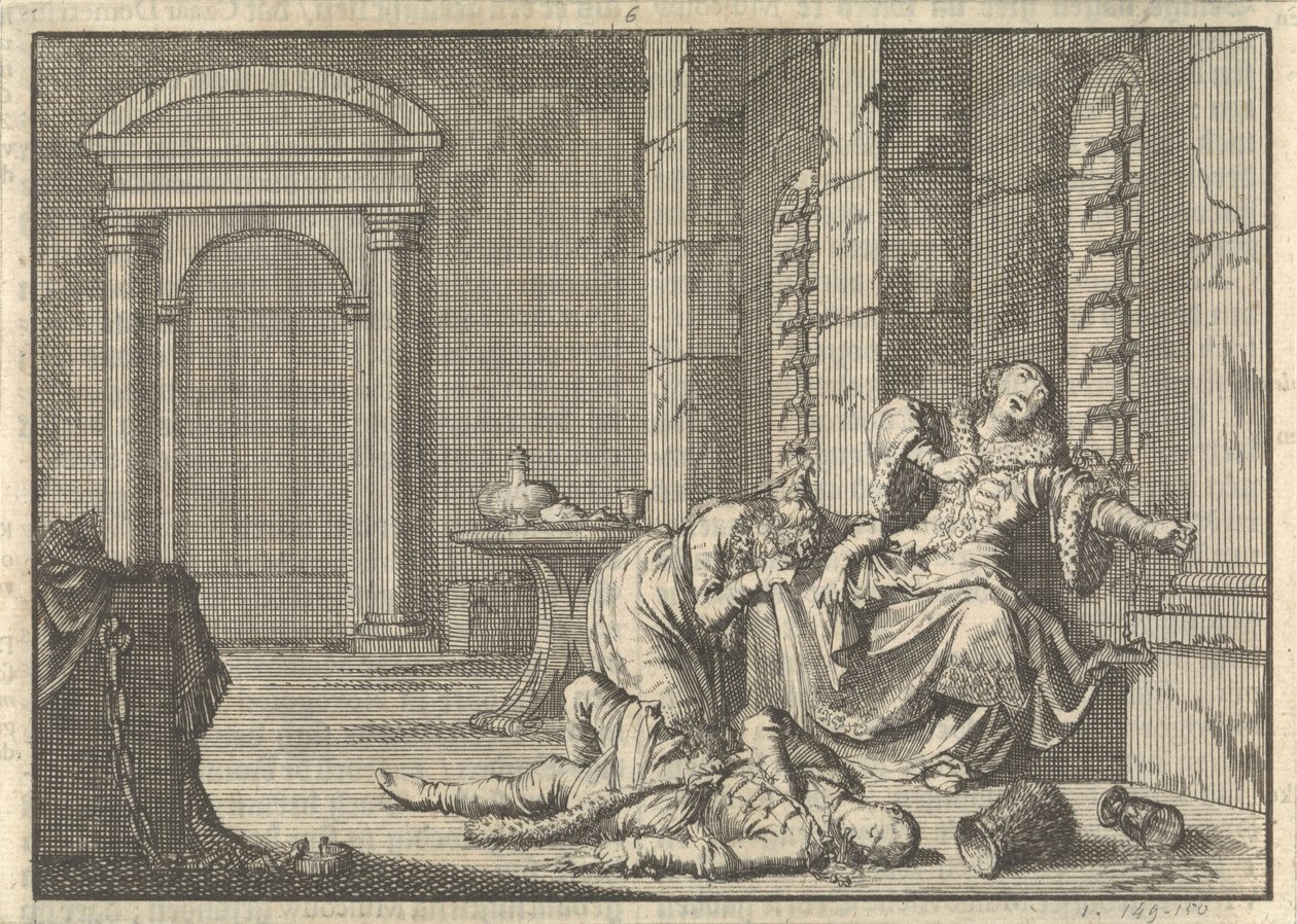 Tsar Fjodor II Borisovich Godunovs død, 1605, 1698 af Pieter Van der Aa