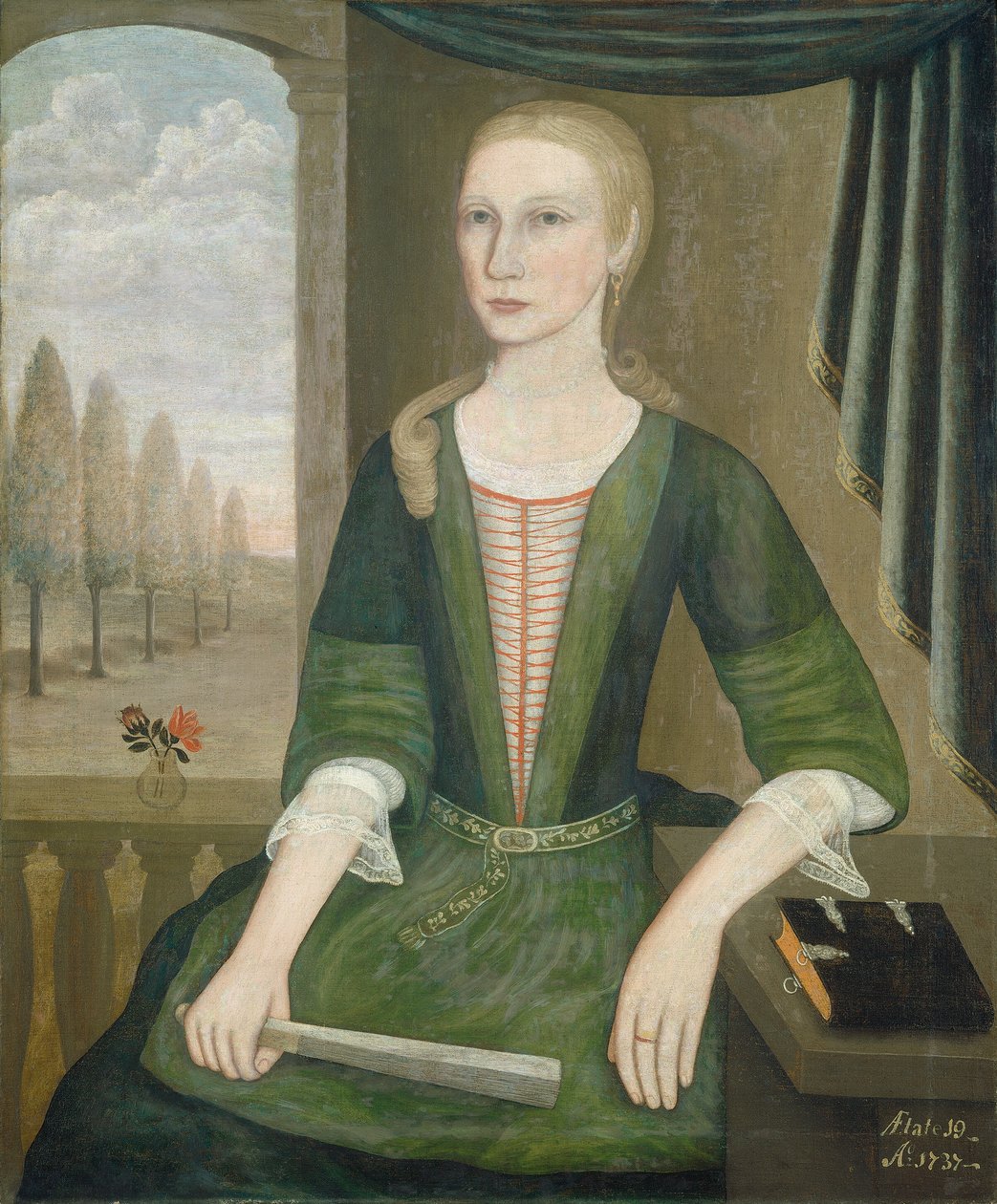 Ung dame med fan, 1737. af Pieter Vanderlyn
