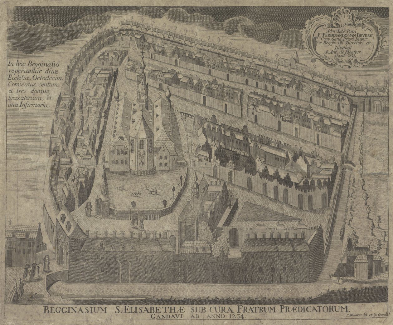 Se på het Sint-Elisabethbegijnhof en de Sint-Elisabethkerk te Gent Begginasium af St. Elizabeth under varetagelse af prædikanter i Gent fra år 1234 (titel på objekt) af Pieter Wauters