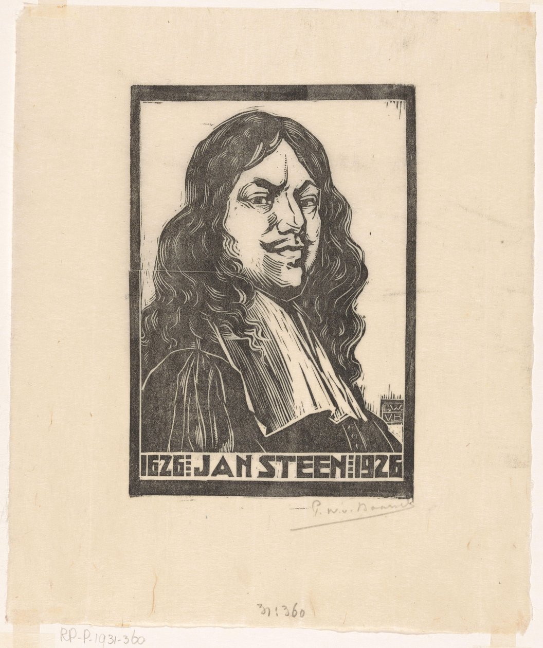 Portræt af Jan Steen (titel på objekt) af Pieter Willem van Baarsel (signed by artist)