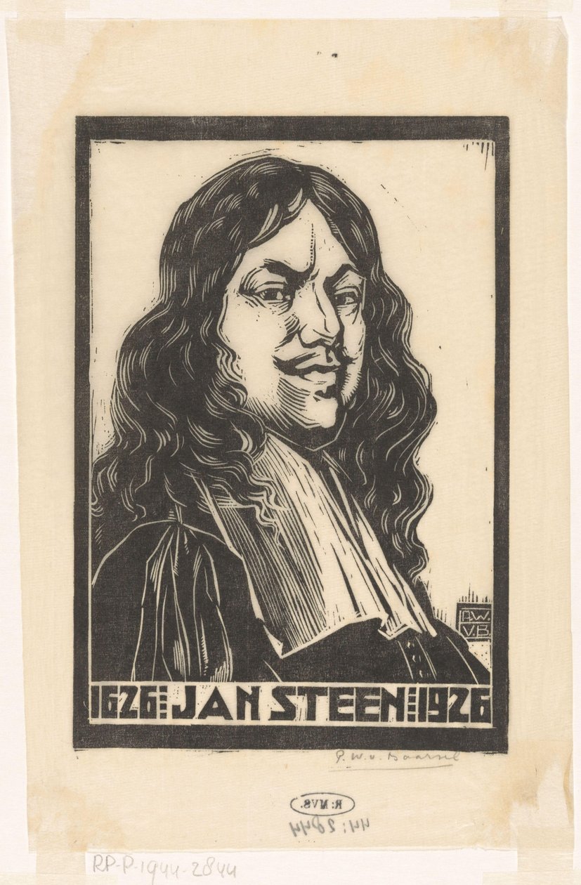 Portræt af Jan Steen af Pieter Willem van Baarsel (signed by artist)