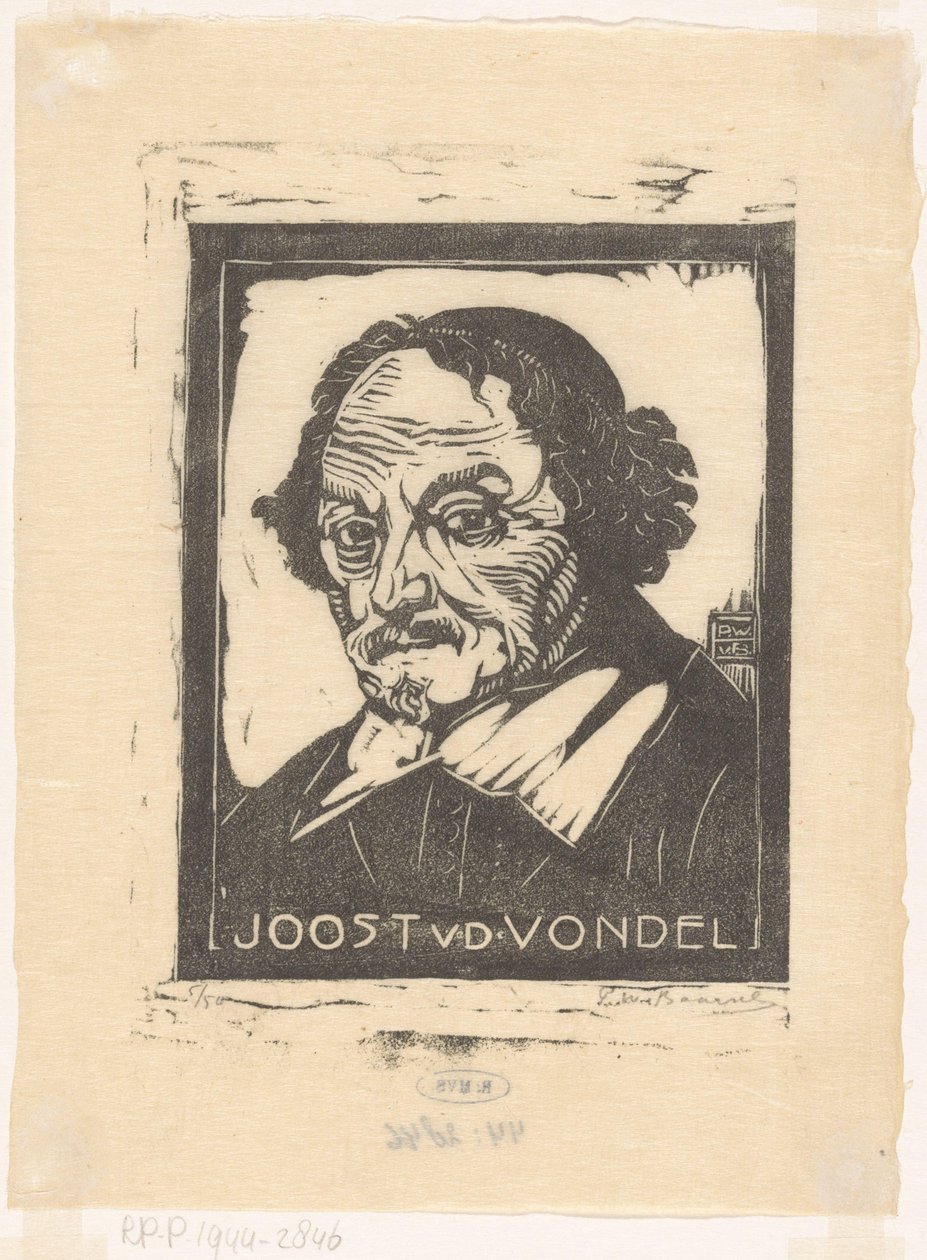 Portræt af Joost van den Vondel (titel på objekt) af Pieter Willem van Baarsel (signed by artist)