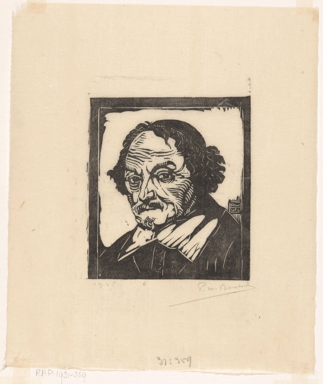 Portræt af Joost van den Vondel af Pieter Willem van Baarsel (signed by artist)