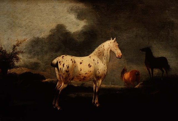 Landskab med en plettet grå hest, ca. 1670 (olie på panel) af Pieter Wouwermans or Wouwerman
