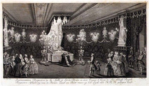 Liget af Anne, den kongelige prinsesse, der ligger i staten (gravering) af Pieter de (after) Swart