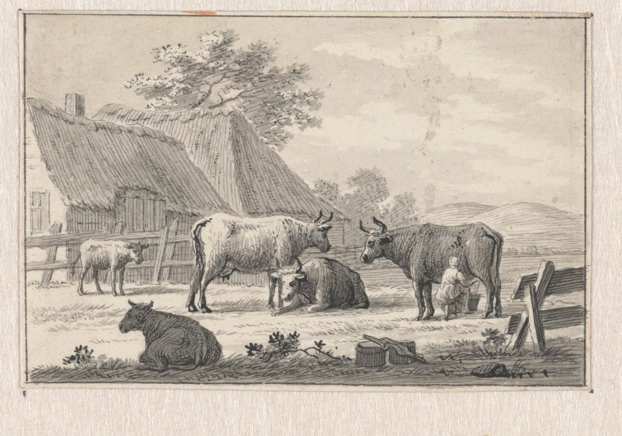 Gårdsplads med malkepige af Pieter de Goeje