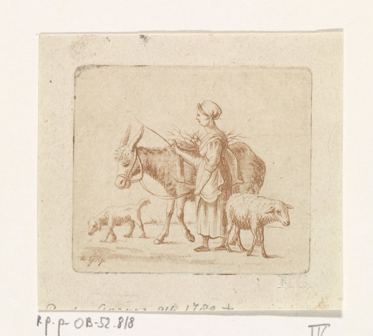 Hyrdinde med muldyr, får og hund af Pieter de Goeje