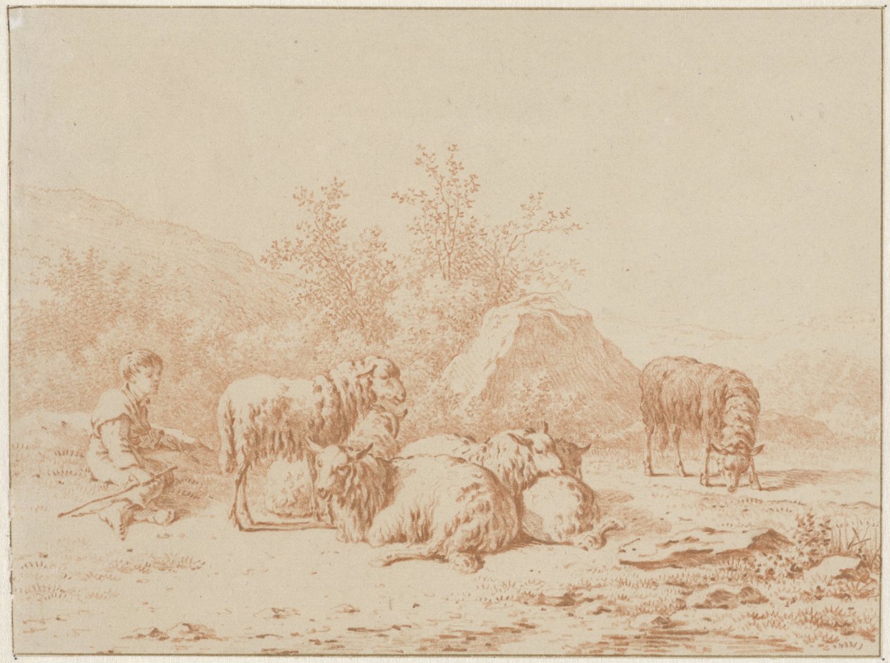 Landskab med hyrde og hans flok af Pieter de Goeje