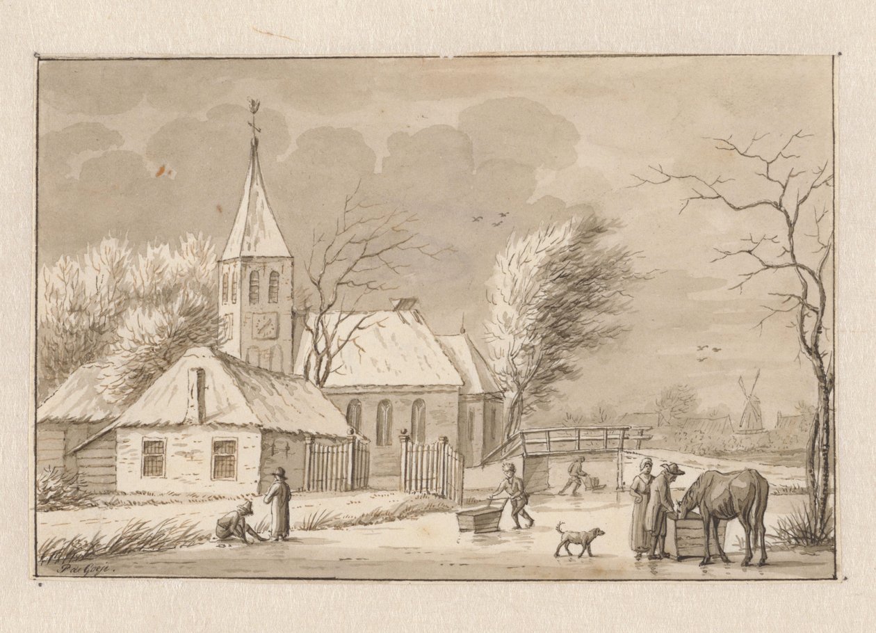 Vinterudsigt ved en kirke af Pieter de Goeje