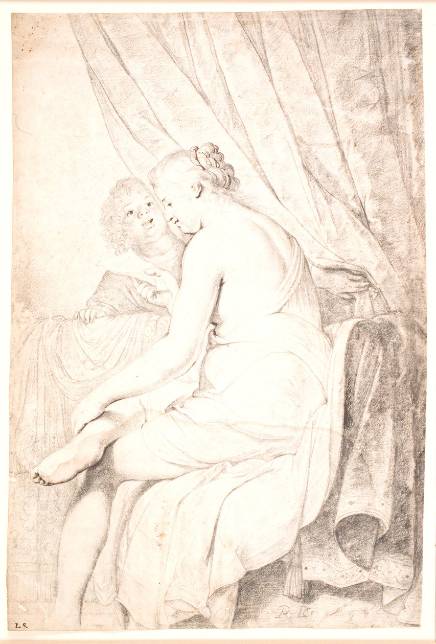 En siddende dame i let negligé læser et brev, der er overbragt af hendes sorte tjenestepige af Pieter de Grebber