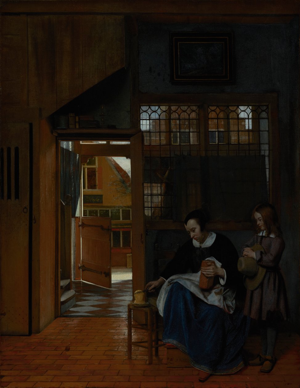 En kvinde, der tilbereder brød og smør til en dreng, ca. 1660-3 af Pieter de Hooch