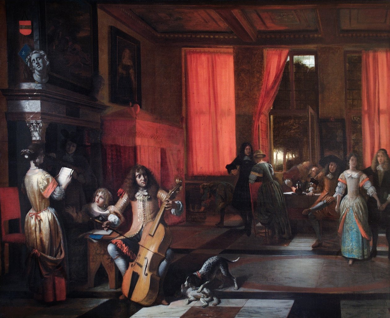 En musikalsk fest, ca. 1675 (olie på lærred) af Pieter de Hooch