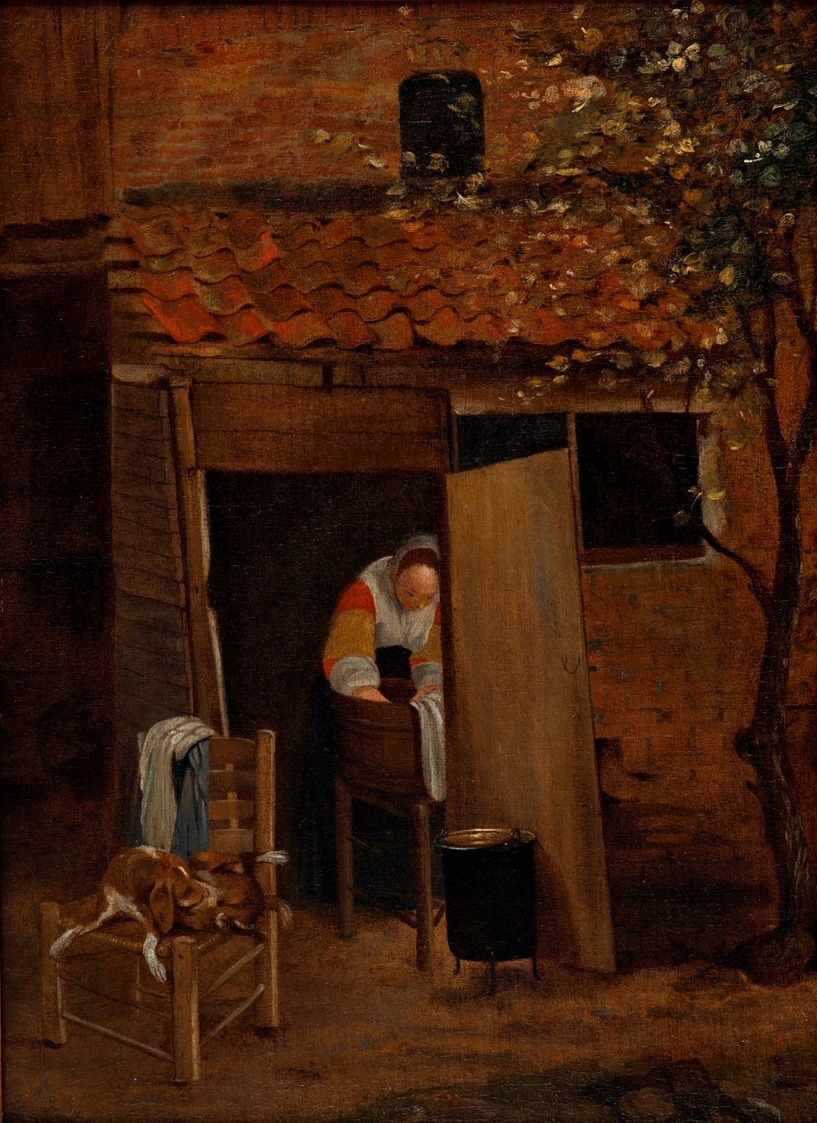 Pige vasker tøj i en gård i Zwolle, efter 1653 (olie på lærred) af Pieter de Hooch