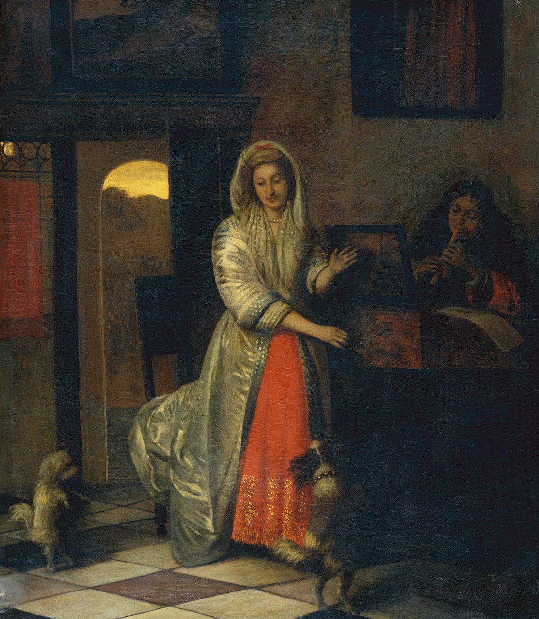 Lady and a Gentleman laver musik med dansende hunde af Pieter de Hooch