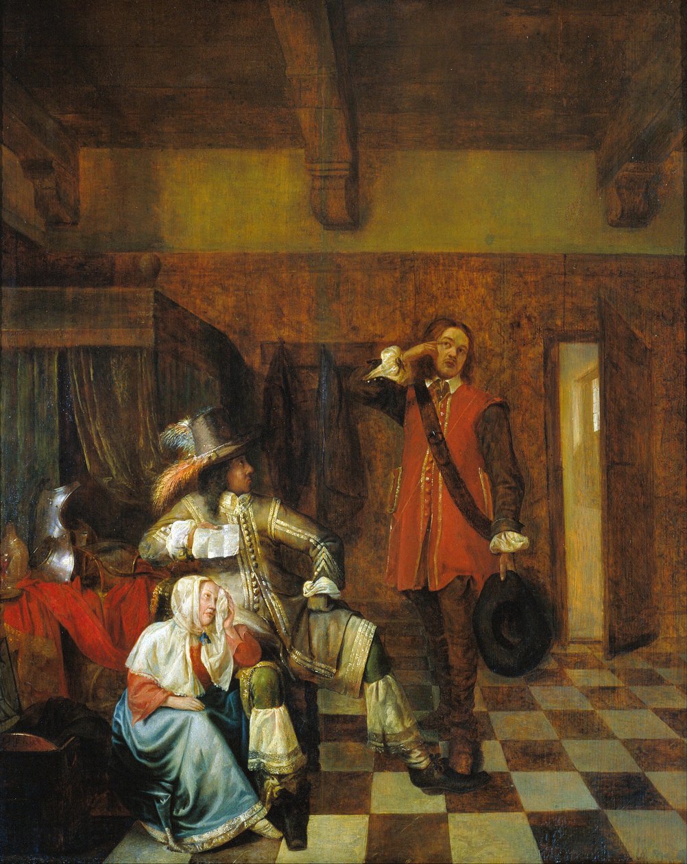 Bæreren af ​​dårlige nyheder - Bæreren af ​​dårlige nyheder - Hooch, Pieter, de (1629-1684) - ca. 1655 - Olie på træ - 67,8x56 cm - Museu Nacional d