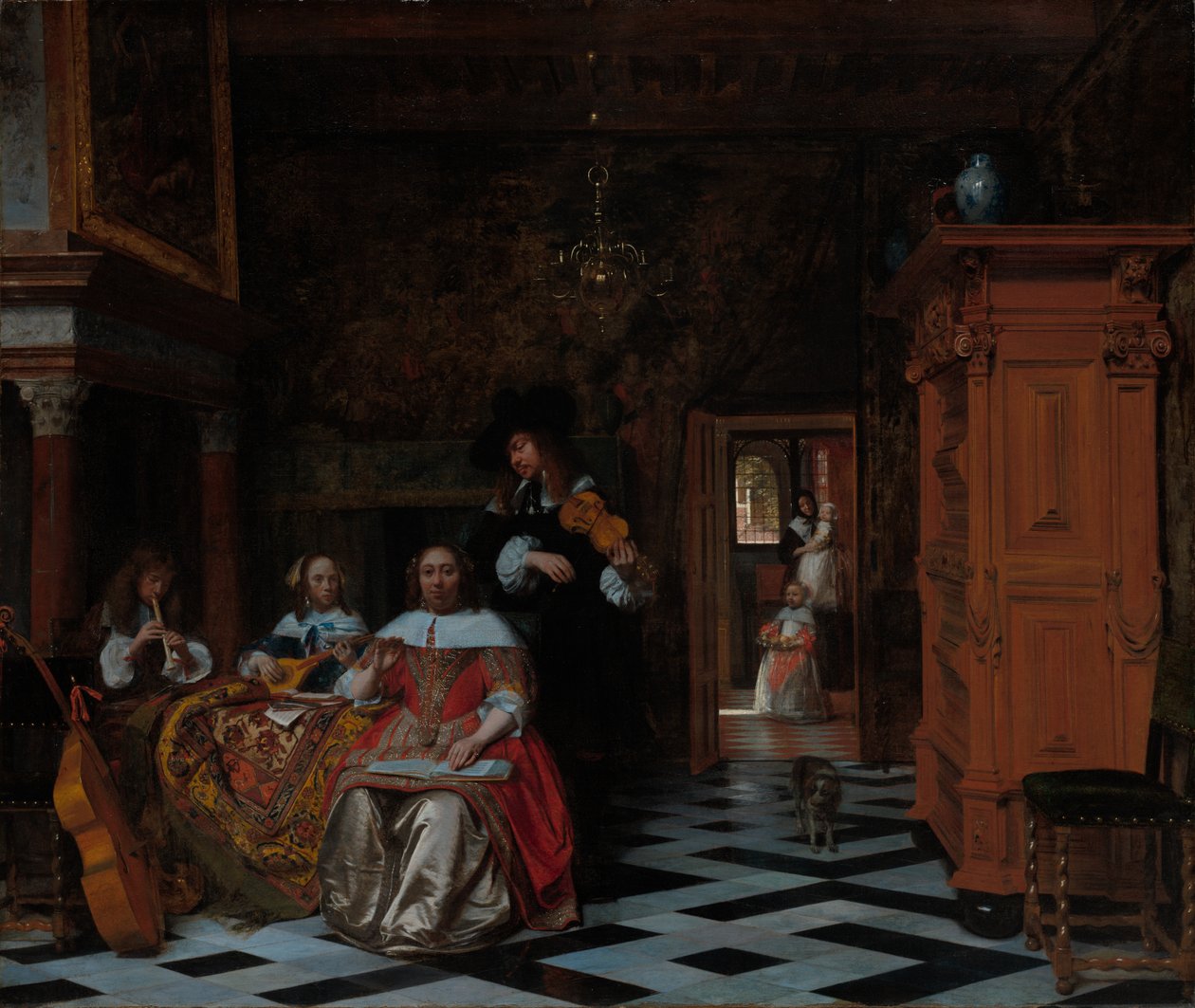Portræt af en familie, der spiller musik, 1663. af Pieter de Hooch