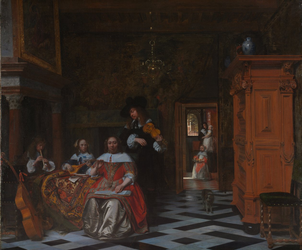 Portræt af en familie, der spiller musik, 1663 af Pieter de Hooch