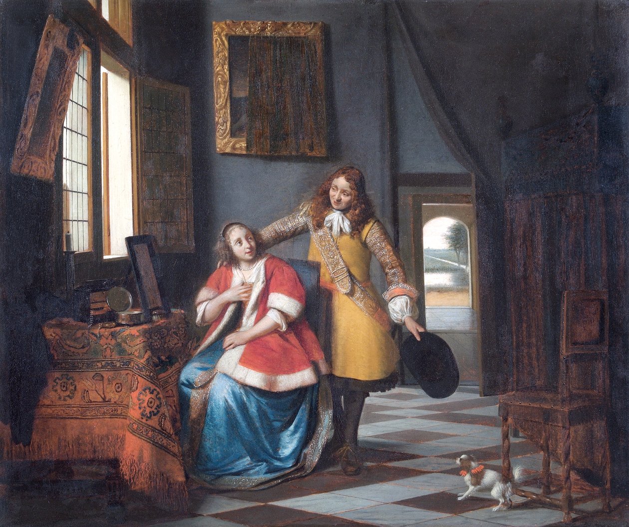 The Intruder: A Lady at her Toilet, Surprised by Her Lover af Pieter de Hooch