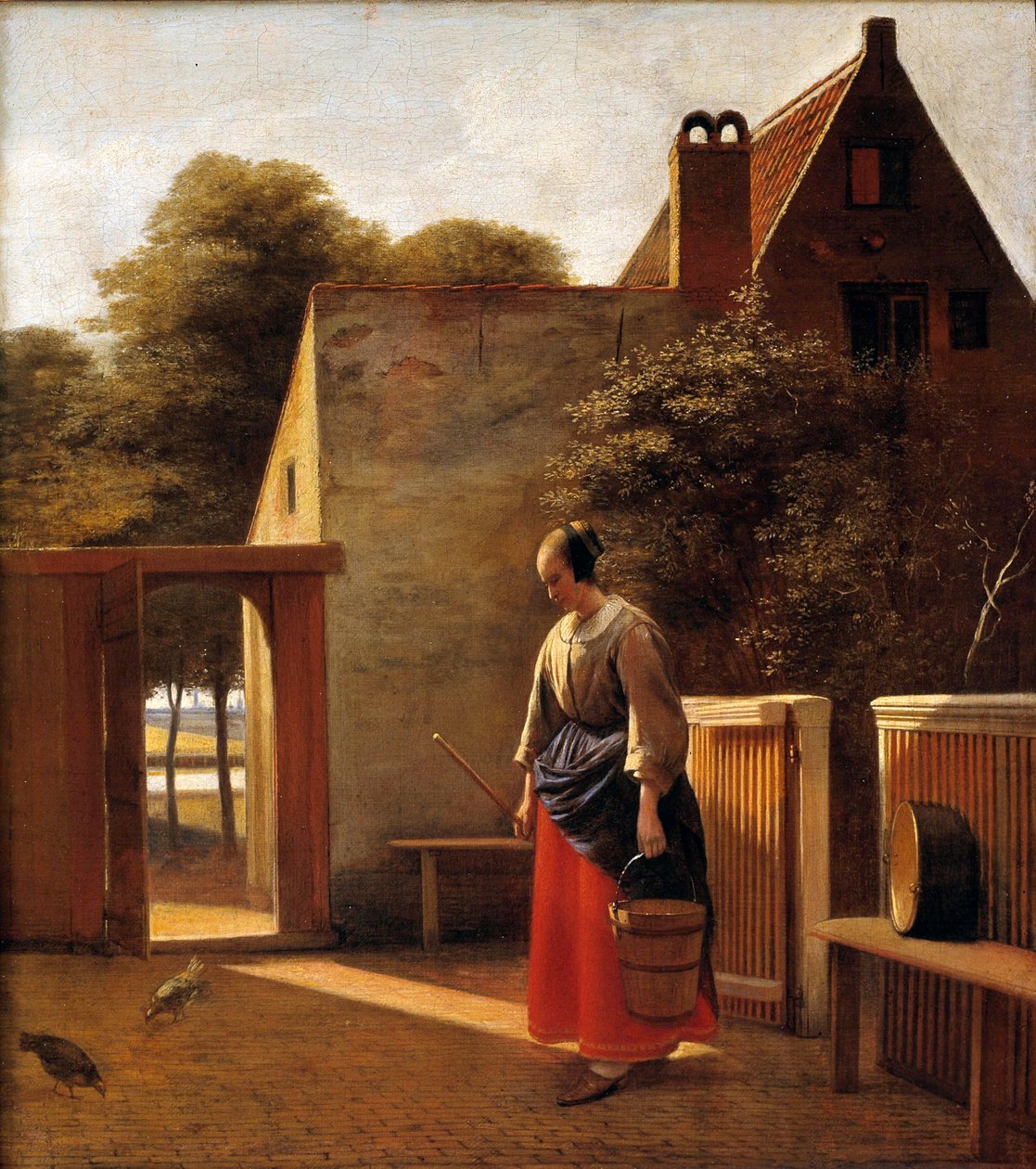 Tjenestepigen i gården til en hollandsk by Maleri af Peter Hoogh (1629-1681) Privat samling fra 1600-tallet af Pieter de Hooch