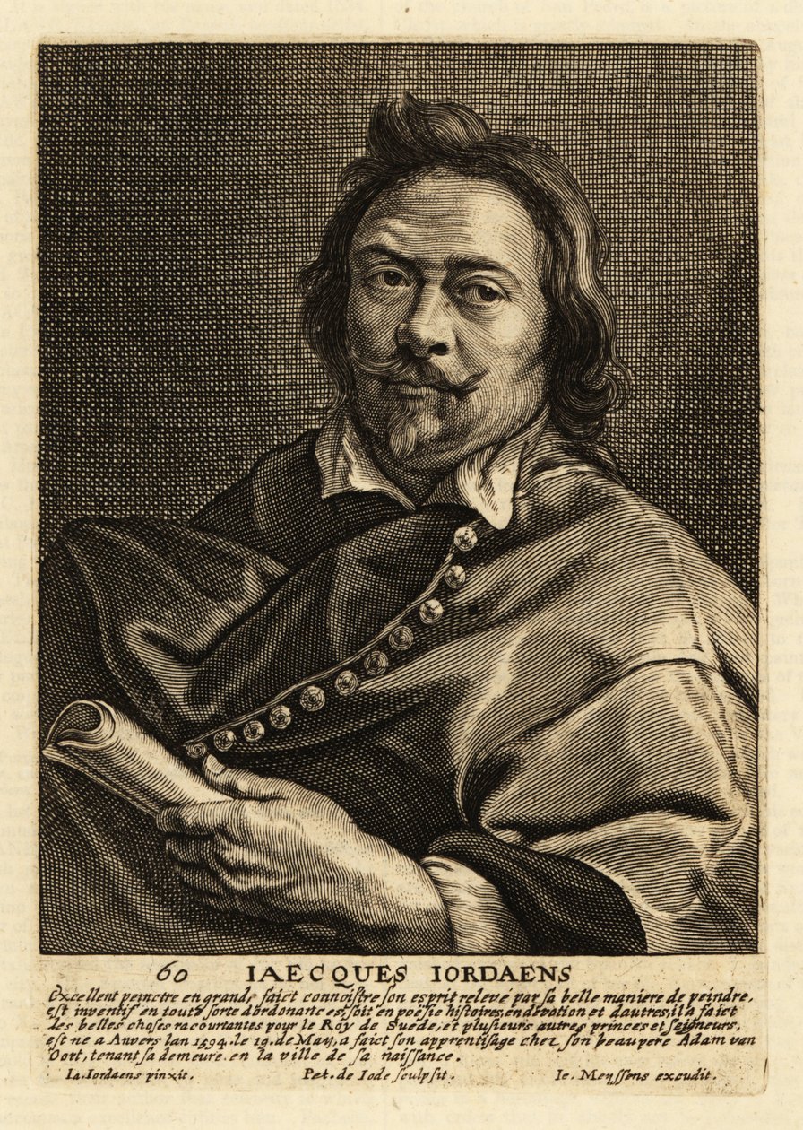 Portræt af Jacques Jordaens, flamsk maler, tegner og gobelindesigner kendt for sine historiske malerier, genrescener og portrætter af Pieter de II Jode