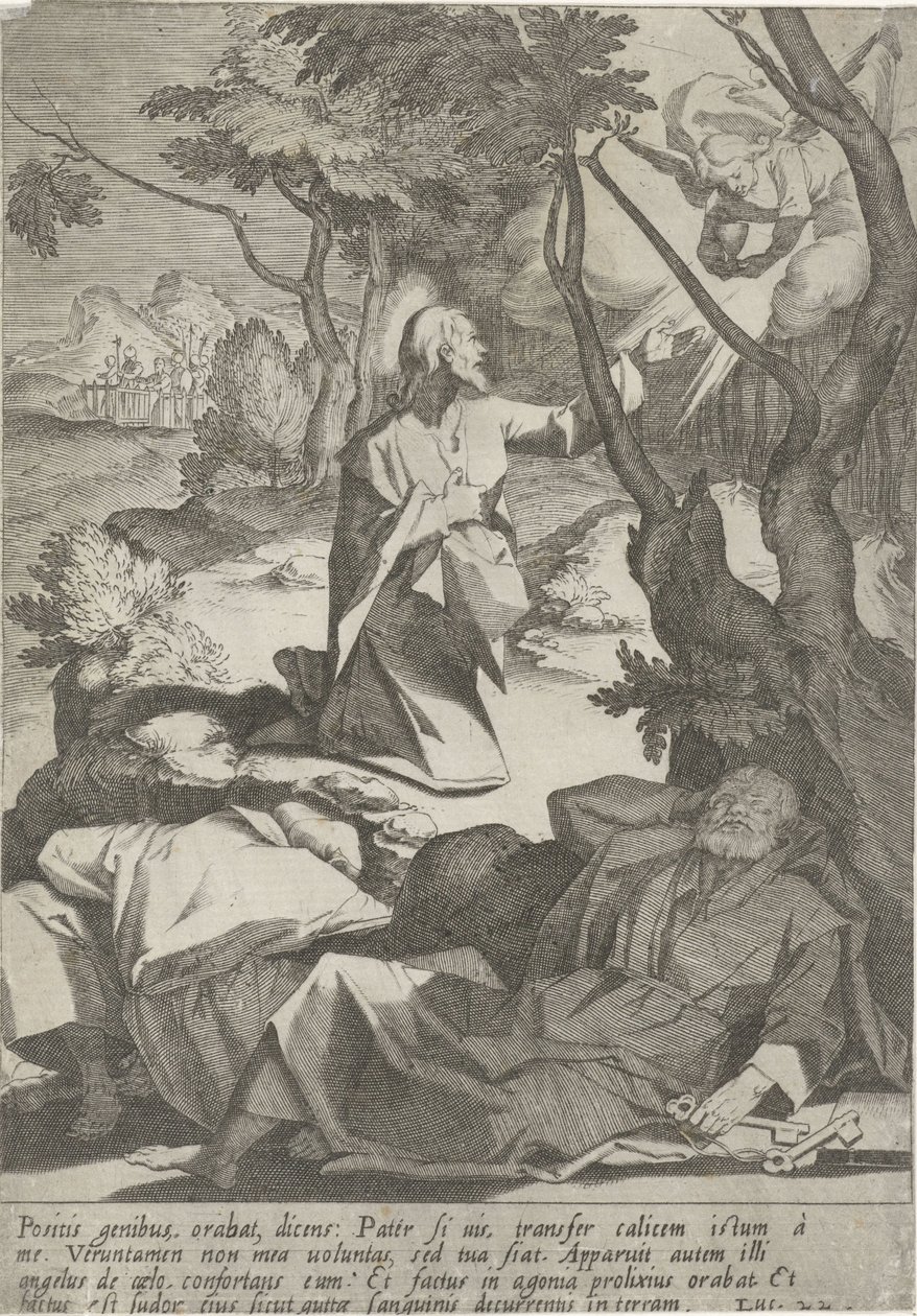 Kristus i hof van Gethsemane Passie van Christus (serietitel) Passion and Resurrection (serietitel) af Pieter de Jode (I)