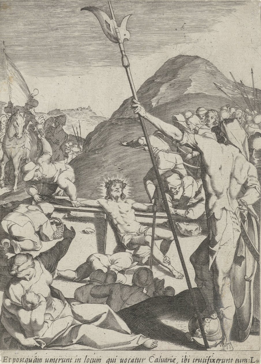 Kristus er naglet til korset Passion of Christ (serietitel) Passionis et resurrectionis (serietitel) af Pieter de Jode (I)