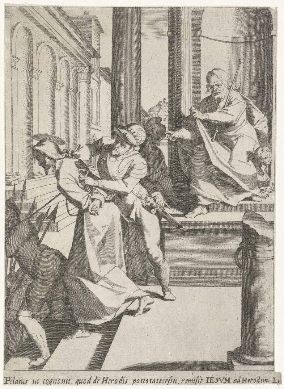 Kristus er sendt af Pilatus til Herodes Passion of Christ (serietitel) Passionis et resurrectionis (serietitel) af Pieter de Jode (I)