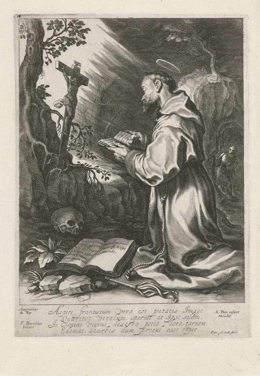 Saint Francis knæler foran krucifiks af Pieter de Jode (I)