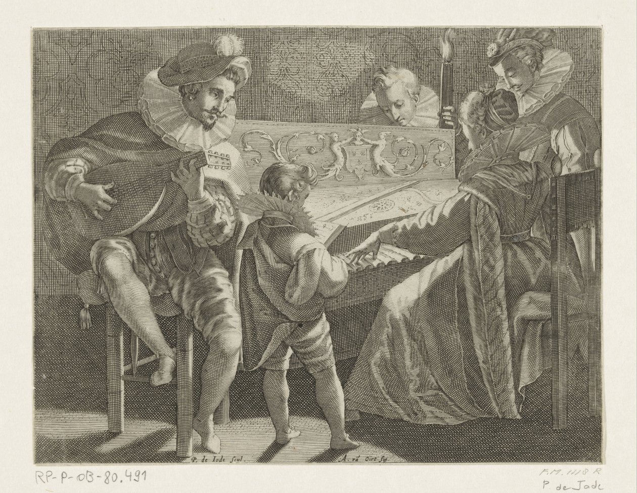 Selskab, der laver musik ved fakkel, ca. 1600 af Pieter de Jode (I)