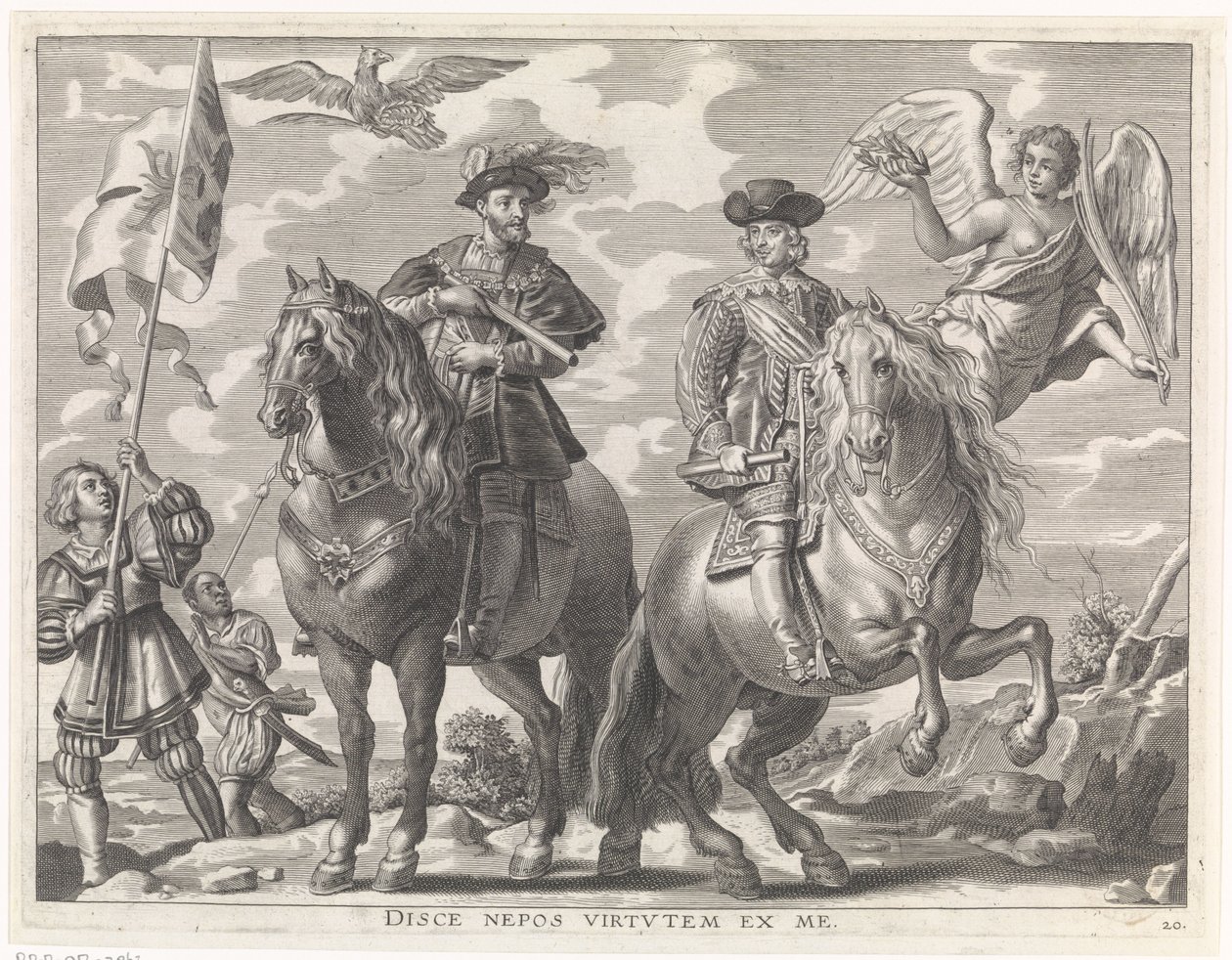 Karl V og Ferdinand til hest Kardinal-Spædbarnets glædelige indtræden i Gent, 1635 (serietitel) af Pieter de Jode (II)