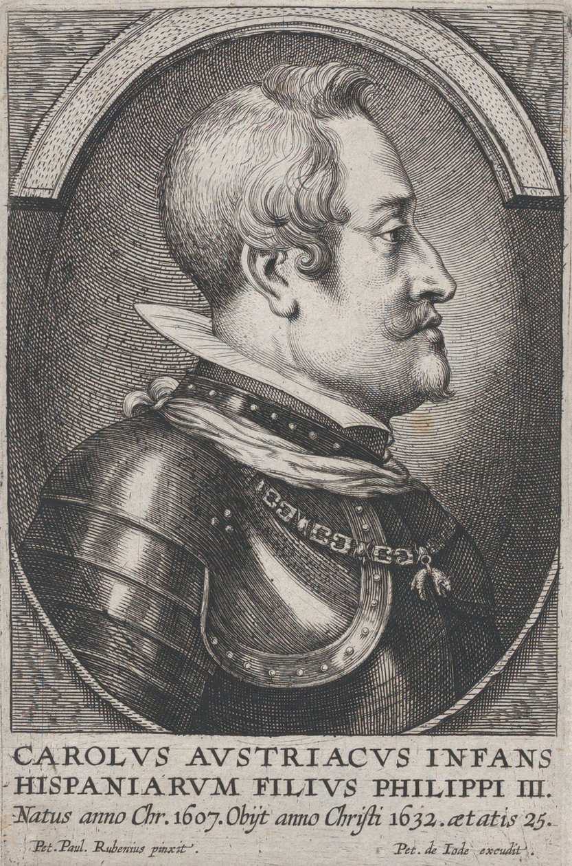 Portræt af Karl af Østrig, Infante af Spanien, i profil til højre, ca. 1650. af Pieter de Jode II