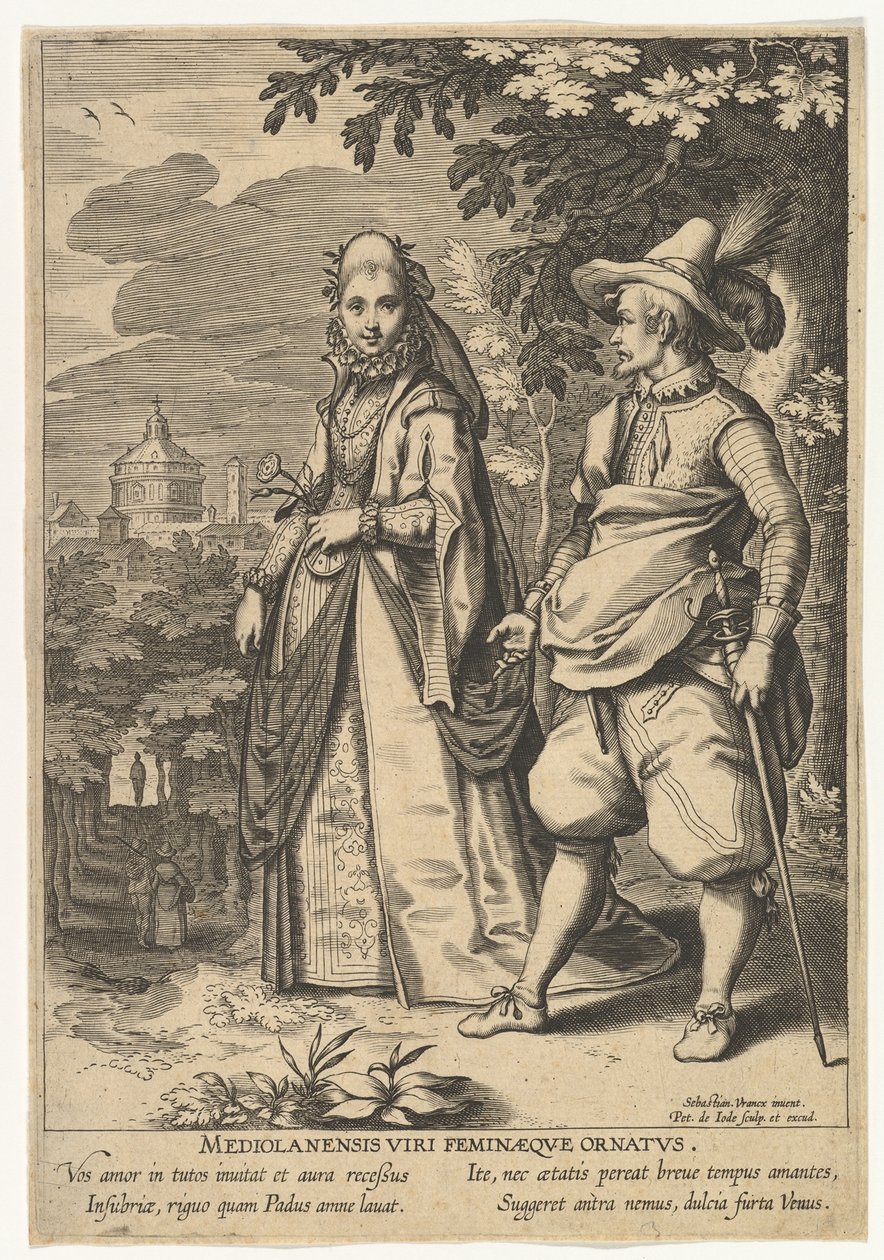 Milan Ornamenter til mænd og kvinder, fra Fashions of Different Nations.n.d. af Pieter de Jode I