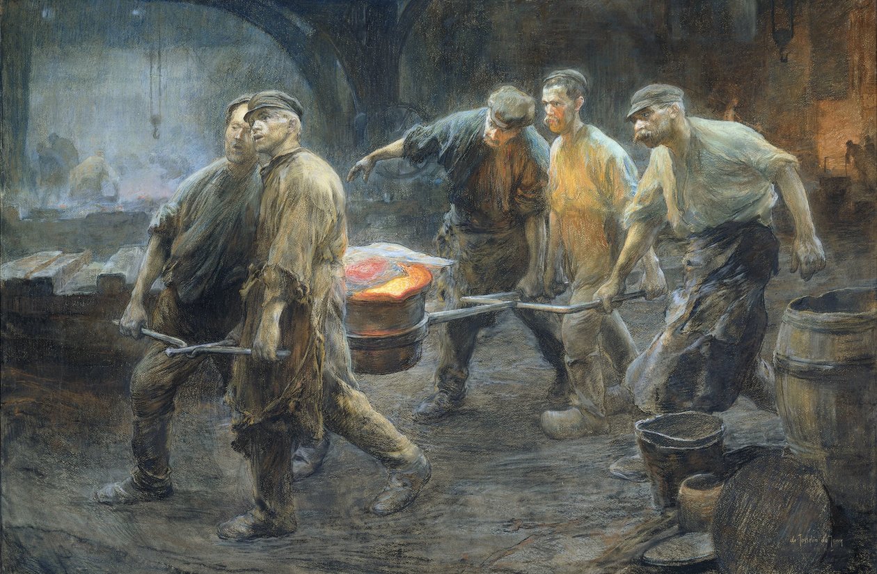 Interiør af et jernstøberi af Pieter de Josselin