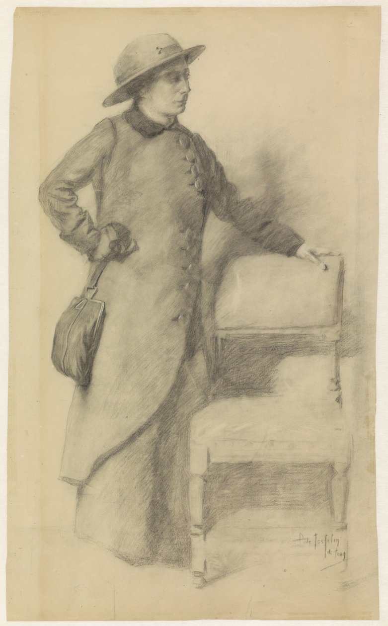 Stående dame med hat og kappe af Pieter de Josselin