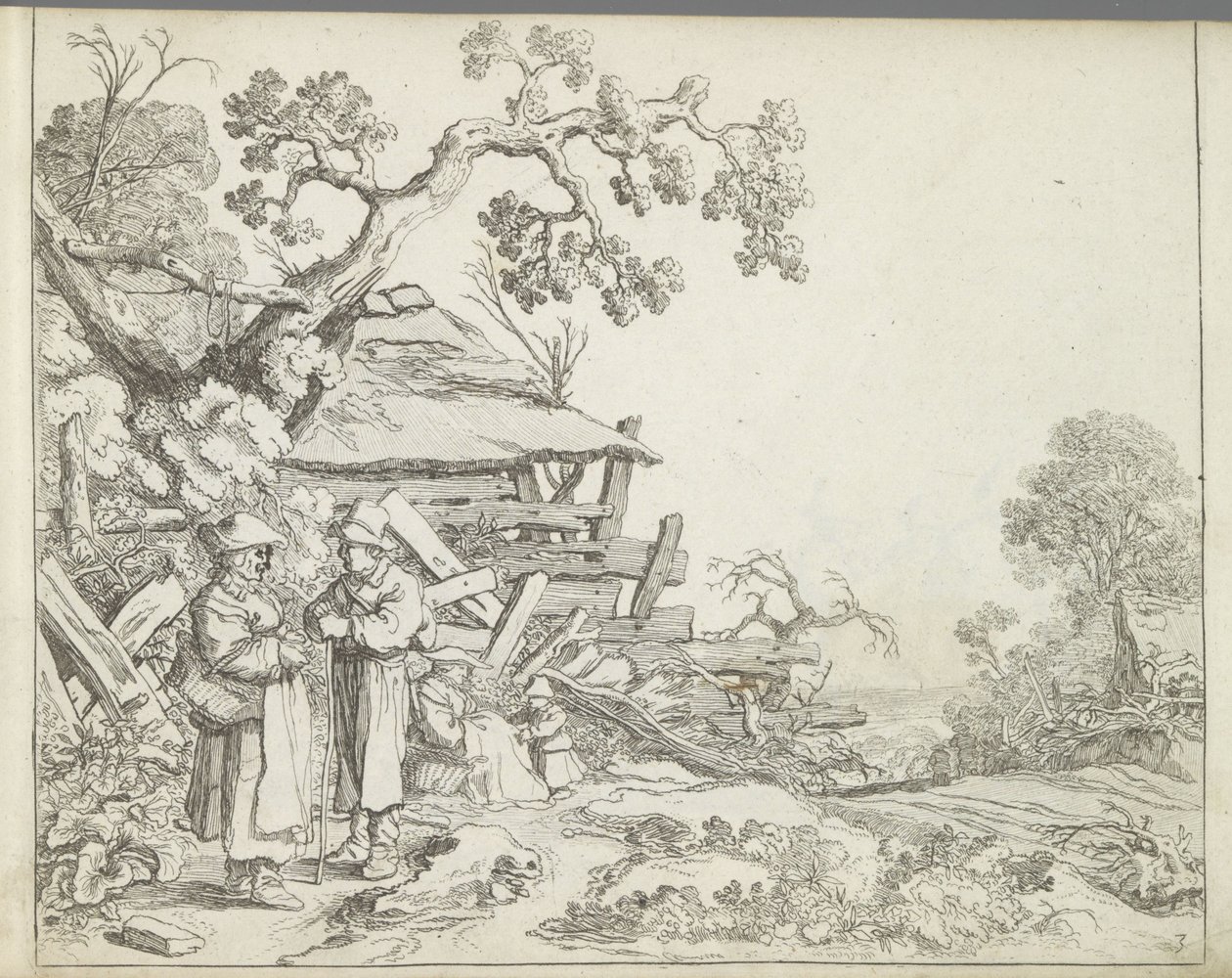 Landskab med en bonde og hans kone Landskaber med figurer (serietitel) Mirror of Nature og School of Drawing (...) (serietitel) af Pieter de Molijn
