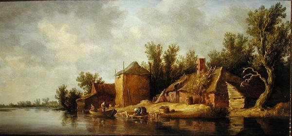 Flodlandskab (olie om bord) af Pieter de Neyn