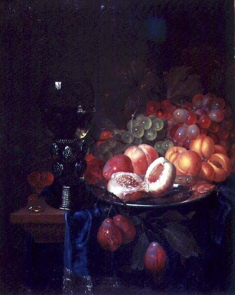 Stilleben af frugt og skaldyr (olie på lærred) af Pieter de Ring