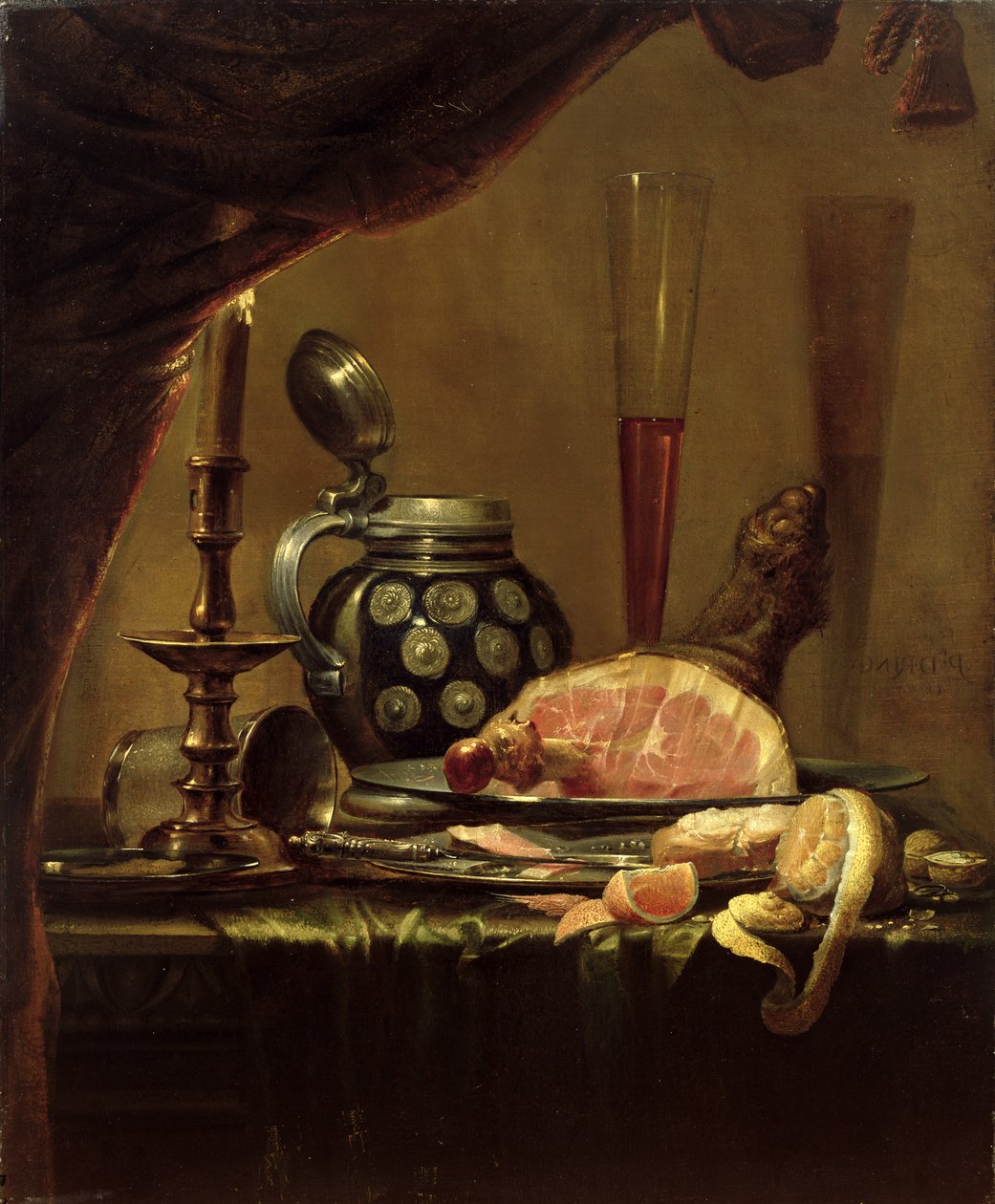 Stilleben med skinke af Pieter de Ring