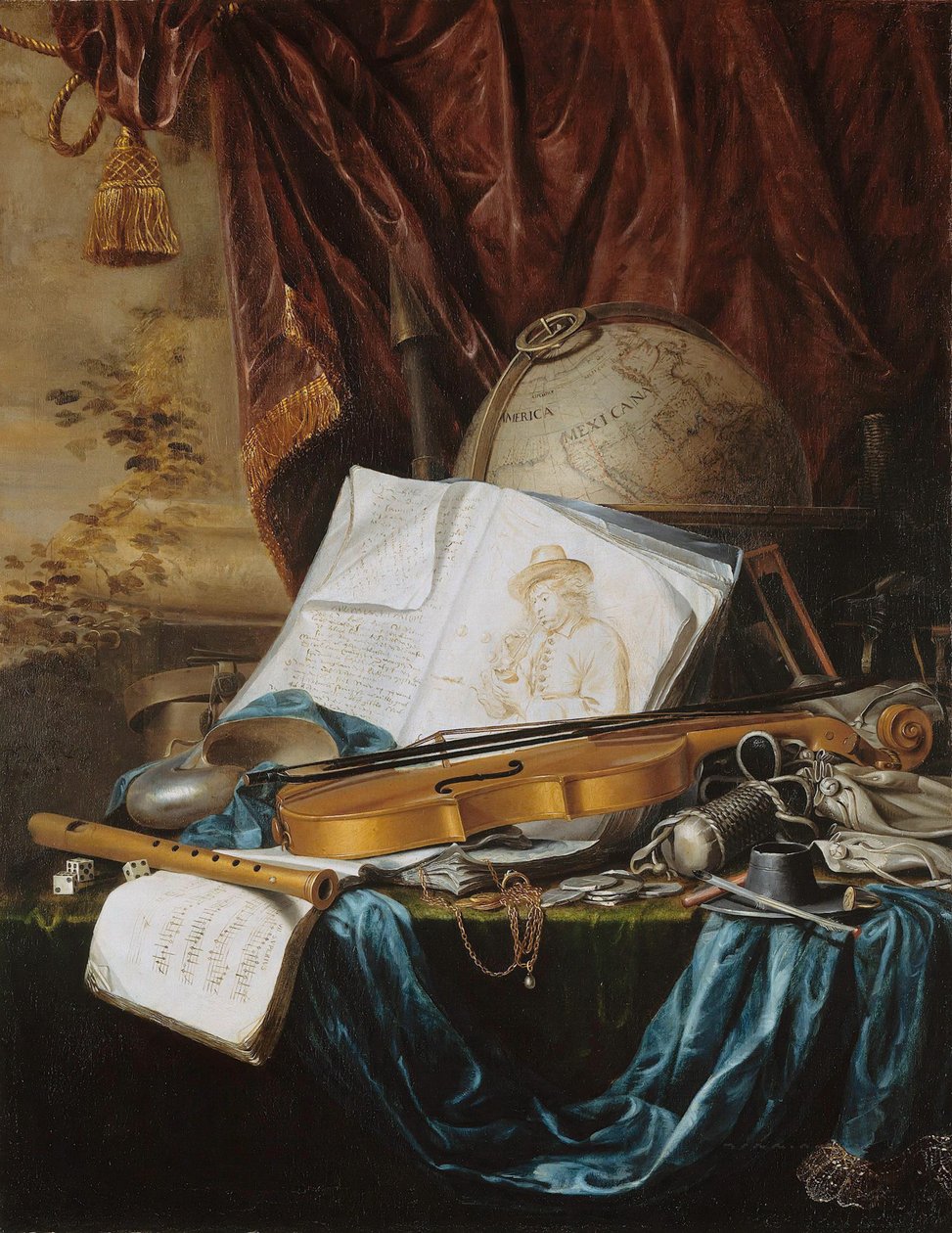 Stilleben med musikinstrumenter, 1650. af Pieter de Ring