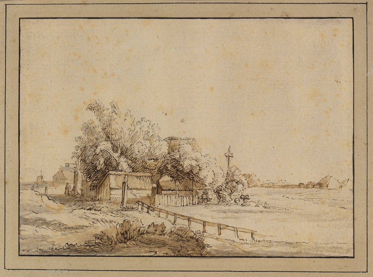 Figurer uden for en kro, landbrugsbygninger og stangen på et svaleslag, uden for Amsterdam af Pieter de With