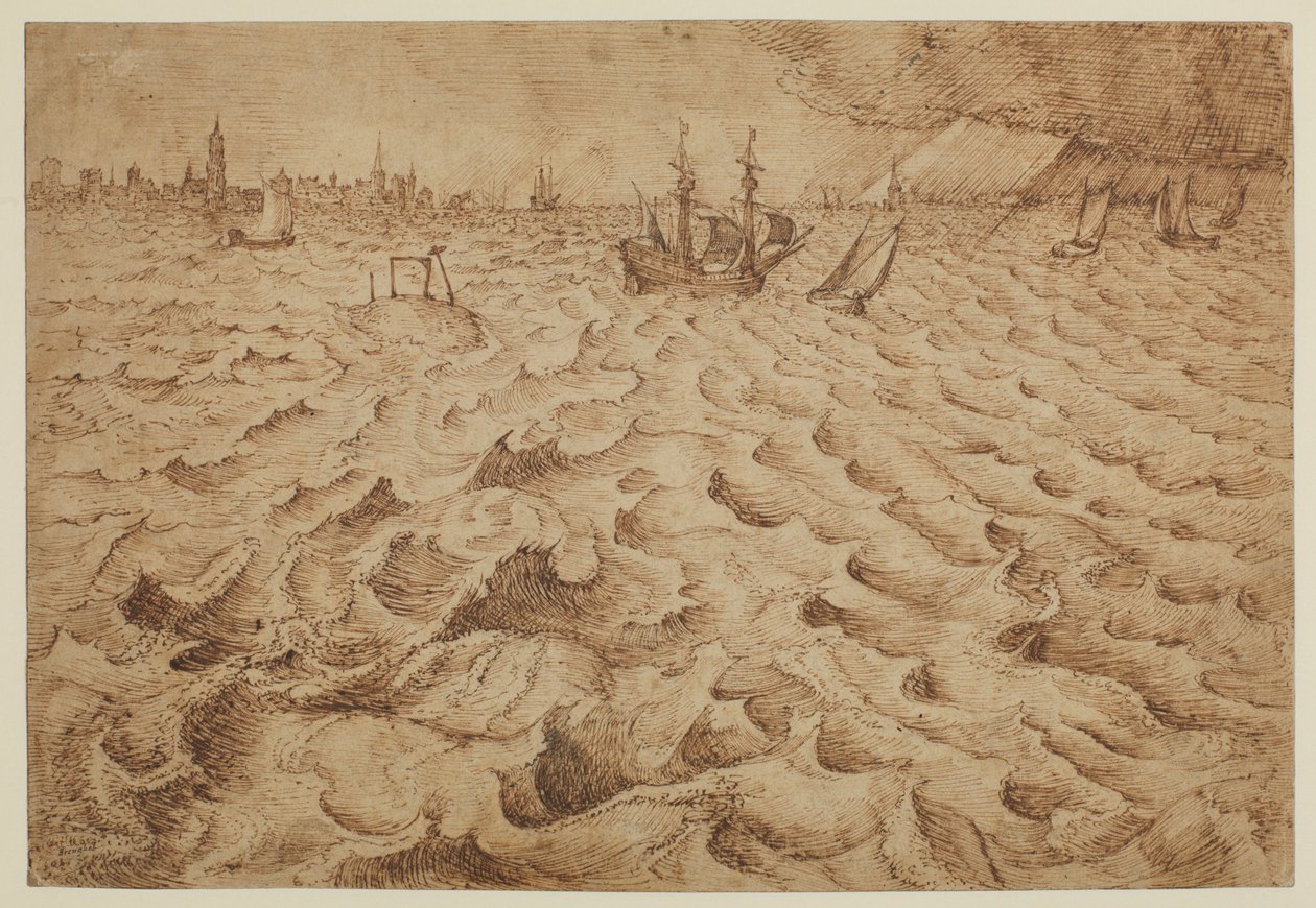 En storm på floden Schelde med udsigt over Antwerpen, 1562 - 1563 af Pieter Bruegel the Elder