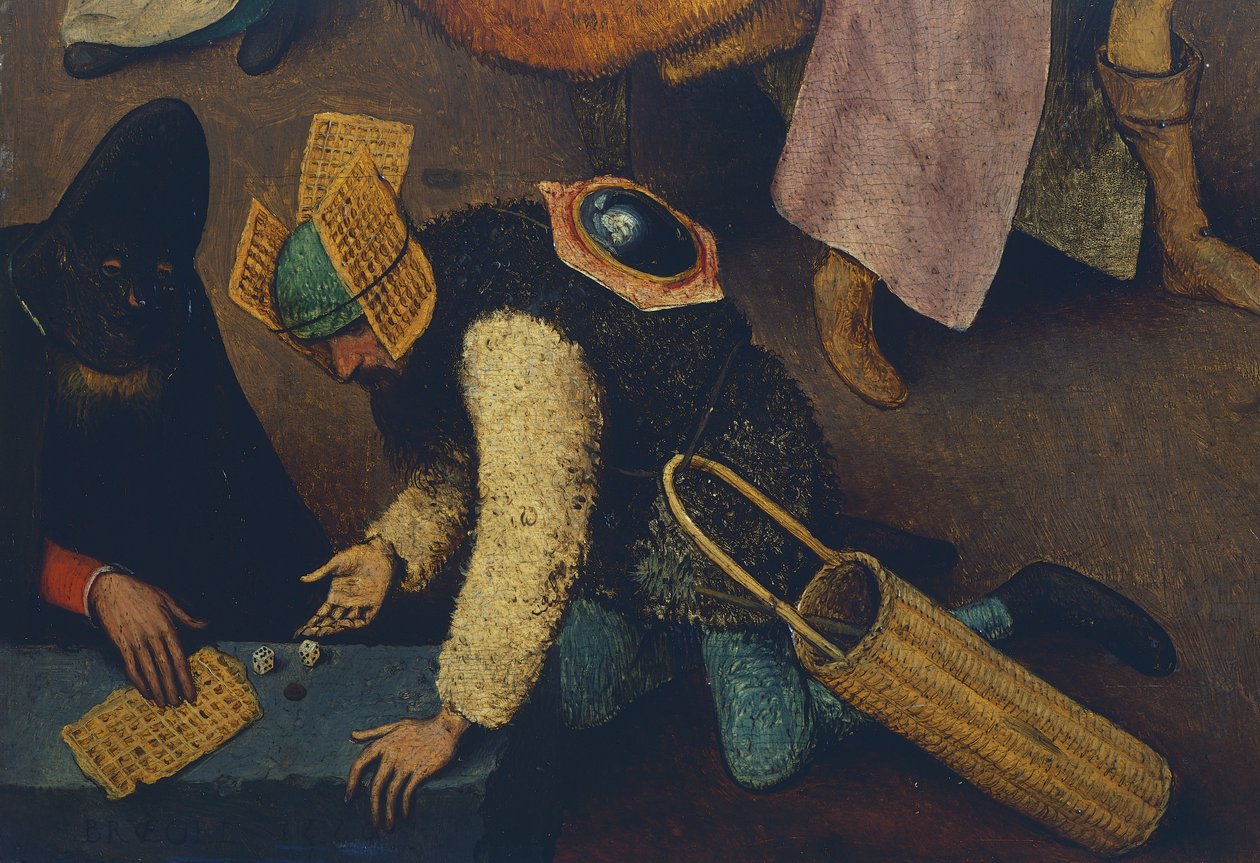 Terningspillere, detaljer fra Fight between Carnival and Lent af Pieter Bruegel the Elder