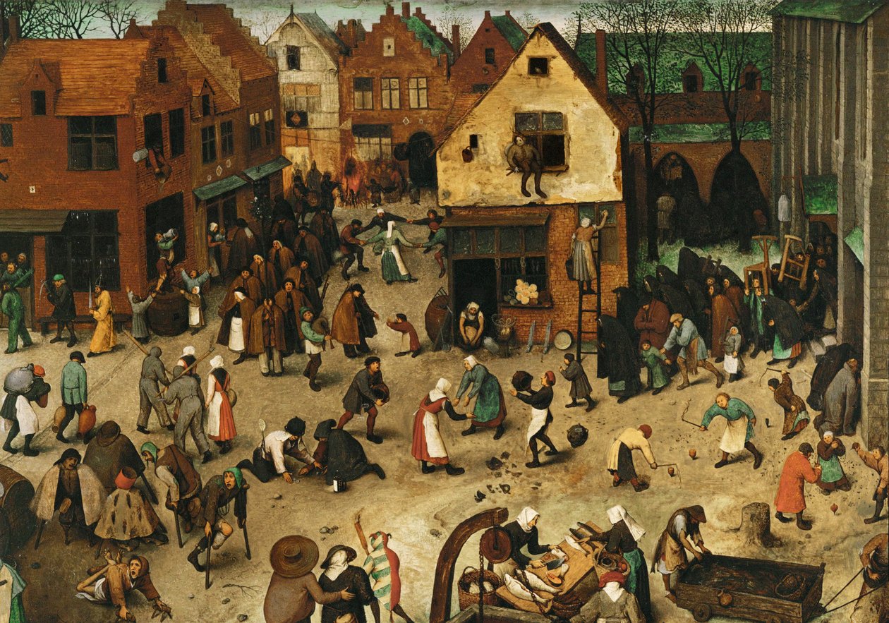 Kampen mellem karneval og faste ... (olie på egetræ) af Pieter the Elder Bruegel